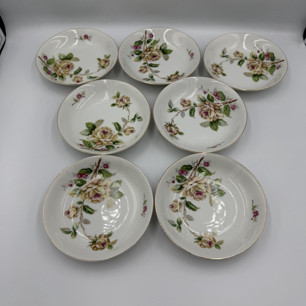 Lynmore Fine China Golden Rose Vintage Dessert Fruit Bowls Set Of 7